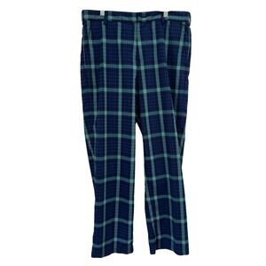IZOD Golf Pants 34x32 Mens Blue Green Plaid Tartan Flat Front Preppy Straight